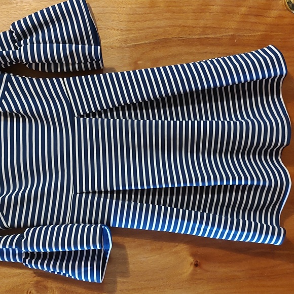 Altar'd State Cute Retro Sailor Dress Blue White Stripe Pleated Bell Sleeve Sz M - Picture 3 of 12